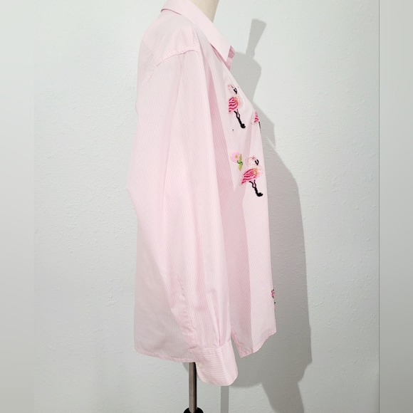 Mili Designs Pink Gingham Flamingo Beaded Button Down Shirt Women’s Size  Medium - Picture 4 of 14